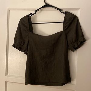 HM Green Smocked Square Neck Top